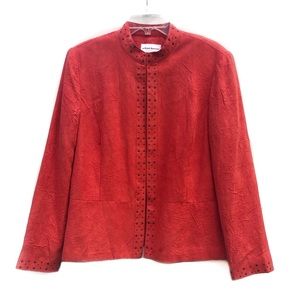 Alfred Dunner Faux Suede Bead Bright Blazer Career Suit Formal Jacket EUC 14